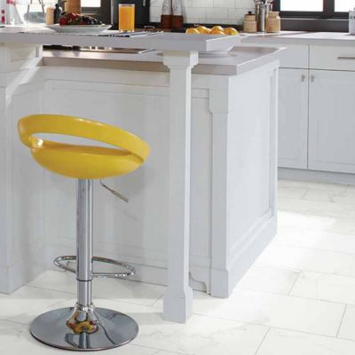 large white tile floors in a modern kitchen